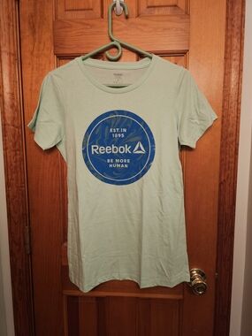 Womens Reebok Mint Green Tee with Blue Logo